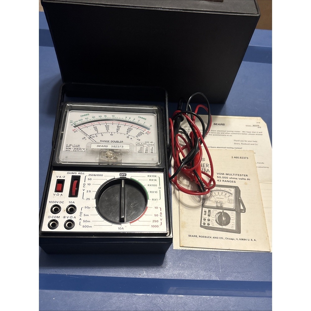 Sears 82373 Analog Multimeter VOM Tester w Manual Leads Micronta Case
